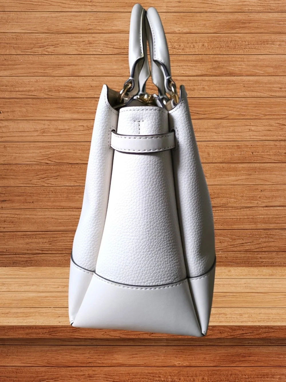 NWT Michael Kors Reed Large Belted Satchel Light Cream Leather + Dust Bag
